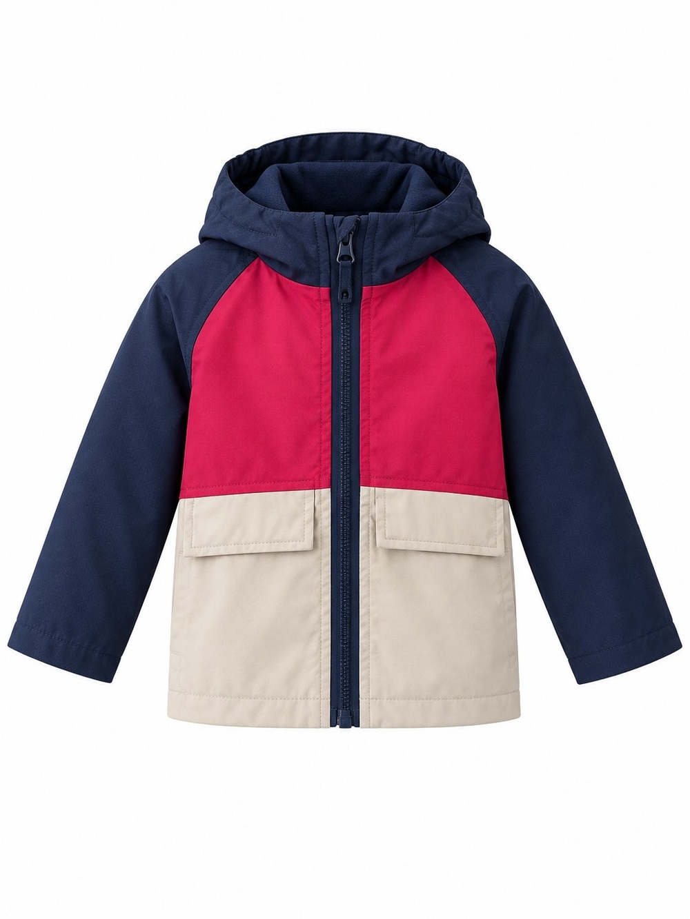 New NWT Lands End Rain Slicker Hooded Jacket - Navy, Red & Cream 2T